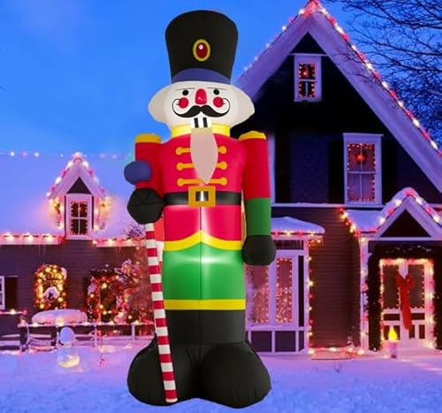 Soldat casse-noisette gonflable de 2,4 m de haut - Décoration de Noël géante et lumineuse intégrée - Décoration de jardin, pelouse, cour (soldat)