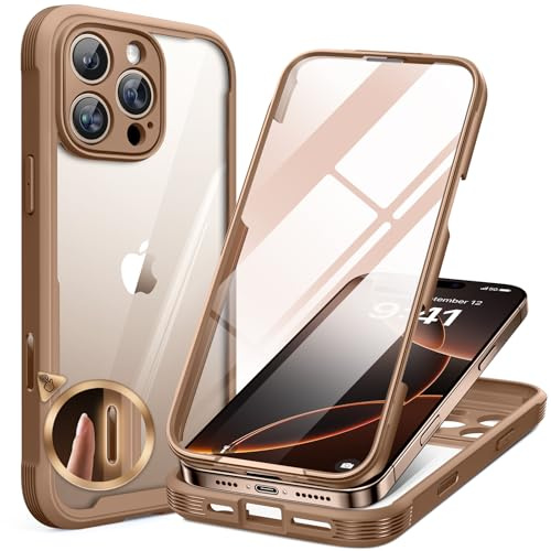 Miracase Glass Case for iPhone 16 Pro Max Case 6.9-Inch,[Built-in 9H Tempered Glass Screen Protector without Bubble + Camera Control Capture Button] Full Body Bumper Clear Back Cover (Desert Titanium)
