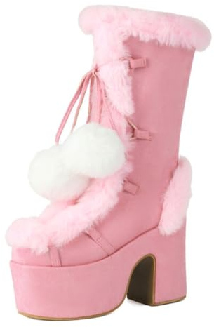 Qynthra Stivali Invernali con Plateau Donna Rifinitura in Pelliccia Sintetica Design con Lacci Caldi da Esterno Neve Passeggiate Comodi Resistenti,Rosa,46 EU