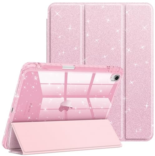 FINTIE Cover per iPad Air 11 M4/M3/M2 (2026-2024)/iPad Air 5a&4a Gen 10,9 | con Portapenne - Antiurto Glittering Trasparente Custodia con Auto Sveglia/Sonno, Rosa