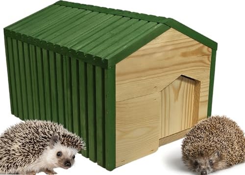 MODO24 FSC Holz Igelhaus Heu & Futterschale 25x36x27 cm Grün Outdoor | Stabile Igelhütte & Igelhotel mit Labyrintheingang gegen Fressfeinde. Wetterfestes Dach für Winterschlaf im Garten