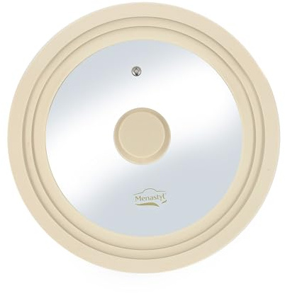 MENASTYL - Couvercle universel multitaille 22/24/26 cm en verre trempé et silicone souple - Anti-éclaboussures - Résistant, ergonomique et compatible lave-vaisselle - Idéal casseroles et poêles