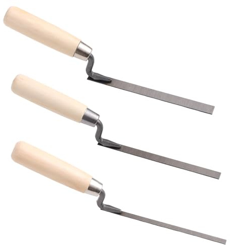 3pcs Tuck Pointer Trowel Set with Wood Handle, 1/4 3/8 1/2 Sizes Mortar Repair and Masonry Tools for Tuck Pointing Brick Joint Filling and Grouting Work