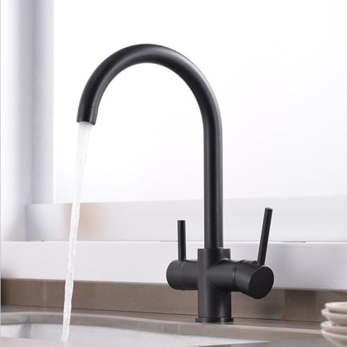HKYPCOKVK Kitchen Faucet 3 Way 360° Swivel 2 Handles Brass 3 in 1 Kitchen Faucet-Black(Nero)
