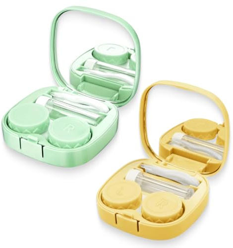 2 Pezzi Porta Lenti a Contatto, Custodia per lenti a contatto Custodia per igienica portatile Set da viaggio con specchio adatta per le uscite quotidiane