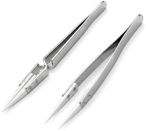 2 stycken keramiska pincetter, precisionspincett, spetsset, rostfritt stål, professionell lödpincett, verktyg, icke-ledande antimagnetisk, värmebeständig pincett, keramisk tweezers för elektroniska
