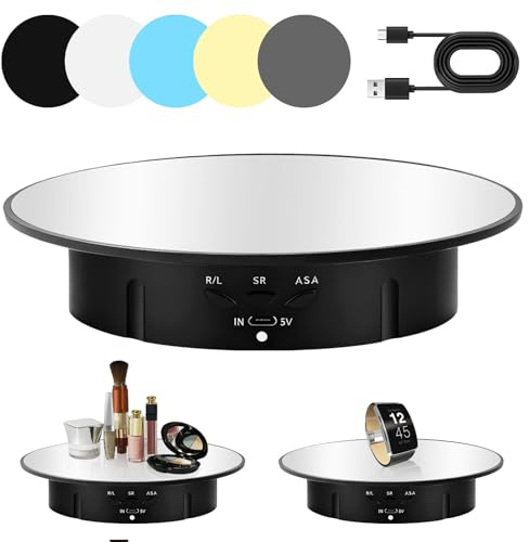 Drehteller Elektrisch, 360° Motorisierter Drehbarer Ständer, Elektrischer Drehteller, 20cm Drehscheibe Elektrisch mit 5 Hintergründen für Schmuck, Uhren, Digitalen Produkten