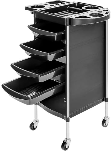 360° Swivel Wheel Hairdressing Trolley - Foldable Top, 4 Removable Drawers & Dryer Holder, Multi-Use Storage Cart for Salon, Barber Shop and Home Use