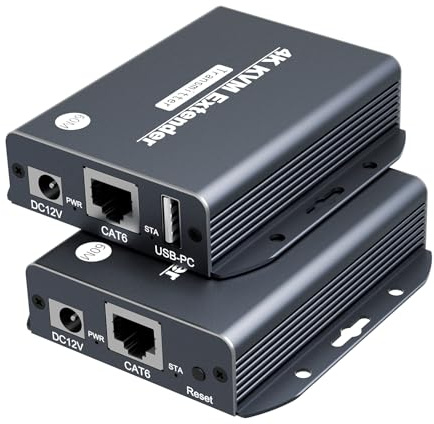 4K HDMI KVM Over Ethernet Extender Over CAT5e/6/7 Cable 4K@60Hz Up to 200 Feet, Supports Keyboard and Mouse USB HDMI Loop Out HDCP2.2, Power Over Cable Zero-Lantency