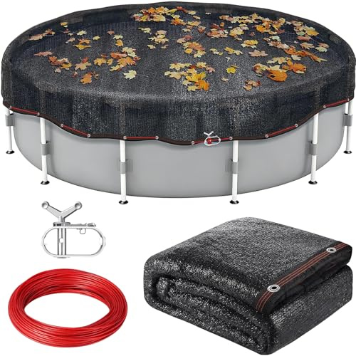 Copertura rotonda per foglie per piscina, 574 cm, rete raccogli detriti per piscina, con cavo metallico da 30 m e verricello in metallo, resistente, resistente alle intemperie, per barriera fogliare