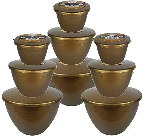 Just Pudding Basins Plastic Pudding Basins Gold Nuggets Collection, 3X 1/4 Pint 3X 1 Pint & 3X 2 Pints Gold Coloured Bowls and Lids for Steam Puddings
