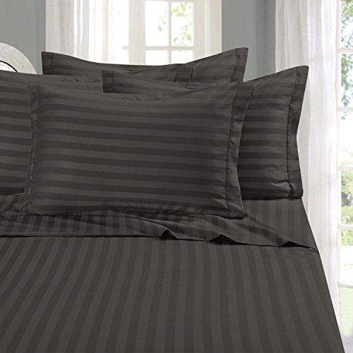 Elegant Comfort Best, Softest, Coziest 6-Piece Sheet Sets! - 1500 Premier Hotel Quality Luxurious Wrinkle Resistant 6-Piece Damask Stripe Bed Sheet Set, California King Grey