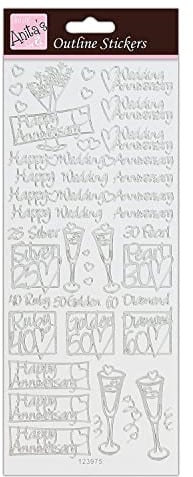 Anitas Outline Stickers, Wedding Anniversary, Silver on White, For Scrapbooking, Card Making, Kids Play, Homework, Art, Craft, Embelish, Decorative, Paper, Card, Glass, Metal, Plastic, Foam