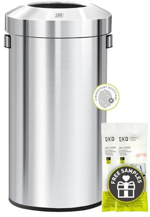 EKO Open Top Trash Can, Stainless Steel, 90 Liter, Round