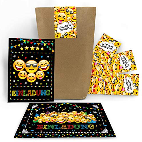 Junaversum 12 Einladungskarten zum Geburtstag Kindergeburtstag Mädchen Jungen incl. 12 Umschläge, 12 Tüten/natur, 12 Aufkleber