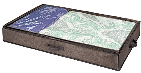 mDesign Unterbettkommode – Bettkasten mit durchsichtigem Deckel für Kleidung, Accessoires, Bettwäsche und mehr – Wäschesortierer für staubfreie Aufbewahrung unter dem Bett – dunkelbraun