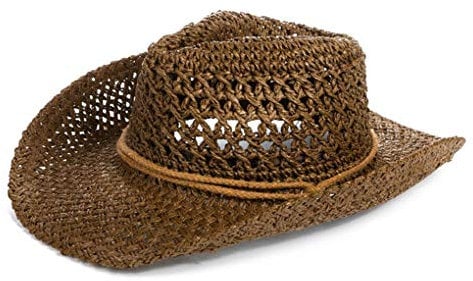 JINTN Men's West Cow Wide Brim Straw Bucket Summer UV Protection Sun Hat, Brown, One Size