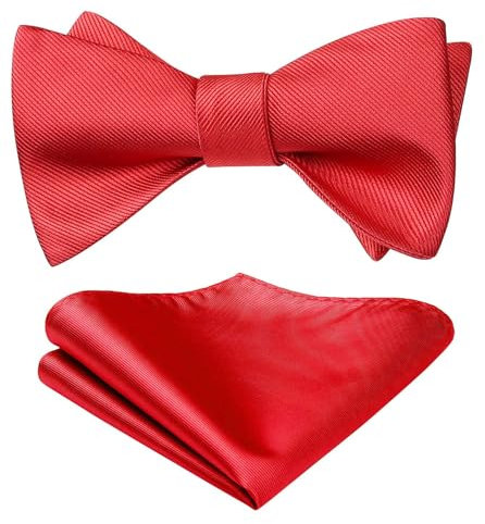 HISDERN Fliege Herren Rote Fliege Mit Einstecktuch Set Einfarbig Selbstbinder Fliegen-Sets Für Festival Weihnachten Hochzeit Party,Rot