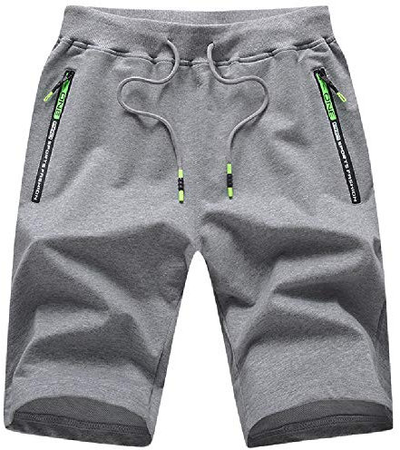 JustSun Kurze Hosen Herren Shorts Sommer Kurze Jogginghose Baumwolle Sweat Sport Shorts mit Reißverschluss Grau L