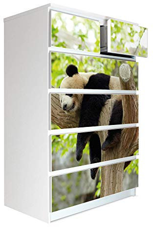 banjado® Möbelfolie selbstklebend für die IKEA Malm Kommode 6 Schubladen - Schrankfolien selbstklebend mit Motiv Panda/Möbelfolie Malm für Kinder