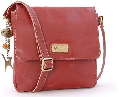 Catwalk Collection Handbags - Damen Antik - Leder Umhängetasche - Messenger Bag Mittelgroß - Arbeitstasche für Notizbuch A5 - Sabine - Rot
