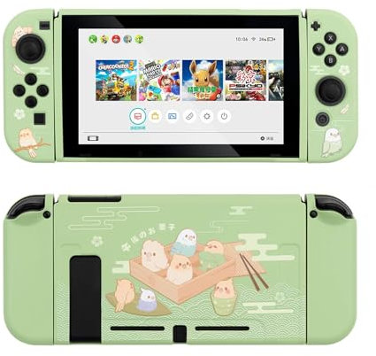 GeekShare Green Schutzhülle Kompatibel mit Nintendo Switch, TPU Slim Case Cover Fit Schalterkonsole und Joy-Con (kleine Papageien) [Videospiel]