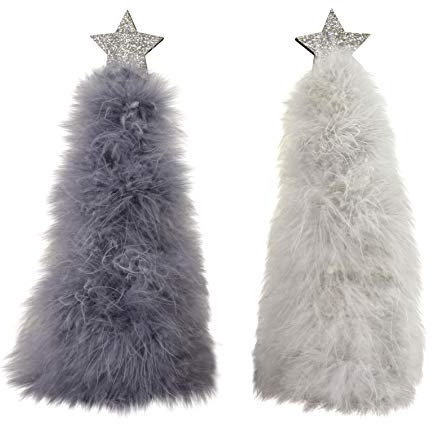 N / A 2er Set Tanne mit Federkleid Silber grau 30 cm Figur Dekofigur Baum Winterdeko