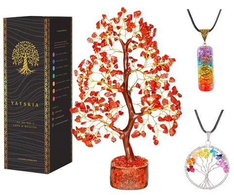 YATSKIA Collana con ciondolo a forma di albero della vita, con cristalli decorativi per casa, cristalli e pietre di guarigione energetica, Feng Shui Good Luck Money Statue e figurine buddiste