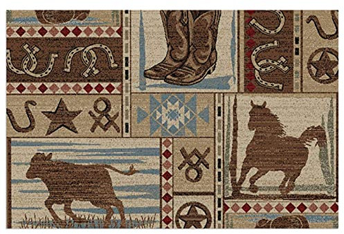 FFLSDR Fußmatte Rutschfester Eingang Teppich Teppich rustikal Western Country Cowboy Pferd Stierkampf nach Hause PVC Eingang Patio Pad 40X60CM
