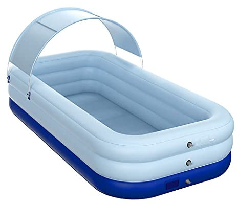 Aufblasbarer Pool Planschbecken FüR Kinder Schwimmbecken, Kabellose Aufblasautomatik, Mit PVC-Markise, GroßEr Family Pool FüR Kinder Erwachsene Outdoor Wasserparty