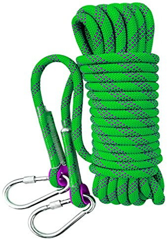 QHY Kletterseil 12mm Hochfestes Sicherheitsseil Rettungsseil Mit Karabiner Statisches Kletterseil Allzweckseil Festmacherleine Heavy Duty Seil Leine Outdoor (Color : Green, Size : 40m*12mm)