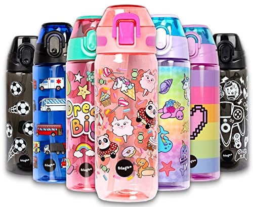 fringoo Gourde Enfant Haute Qualité Bouteille avec Paille 100% sans Bisphénol A pour l'école ou pour le sport | Pour Garçons et Filles| École Primaire | Fourniture Scolaire - 600 ml /20Oz