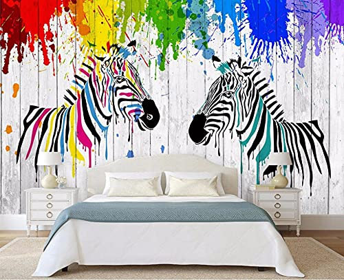 MUMUWUSG Fototapete 3D Effekt Farbe Graffiti Tier Zebra Selbstklebende Wandtapete Wohnzimmer Kinderzimmer Wanddeko Tapete Art Poster Tv Hintergrund Wandbilder 200X150Cm