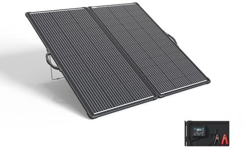 ACOPOWER HY-PLK-200W20A Kit de panneau solaire portable mono léger 200 W 2 valises solaires 100 W étanche 20 A 12 V/24 V LCD contrôleur de charge pour batterie 12 V et générateur Noir