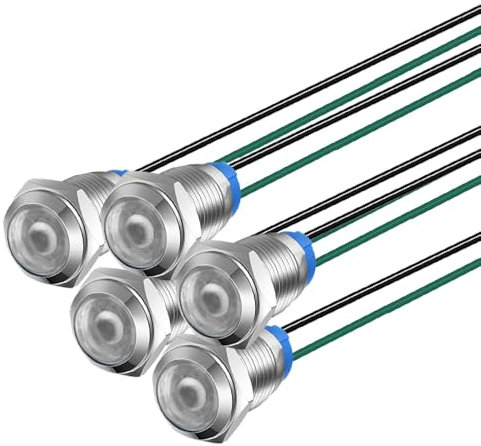 Gebildet 5 Stück 10mm 3V-4.5V-5V-6V-7.5V-9V LED Metall Kontrollleuchte wasserdichte Signallampe Pilot Dash mit Draht (Weiß)