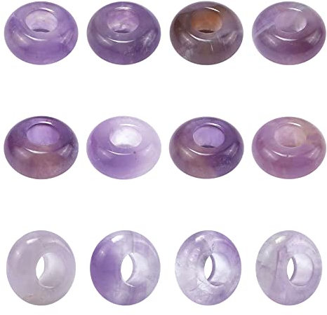 NBEADS 12pz Perline di Ametista con Foro Grande, 12x6mm Perline Europee di Ametista Naturale,Rondelle Perline di Pietre Preziose Viola per Creazione di Gioielli con Collana di Bracciali