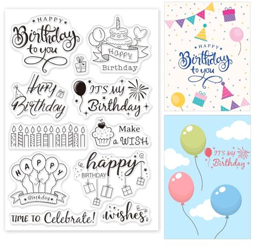 GLOBLELAND Geburtstag Transparente Stempel für Scrapbooking Happy Birthday Klare Stamps Geburtstagstorte Silikonstempel Für Kartengestaltung DIY Prägung Journaling