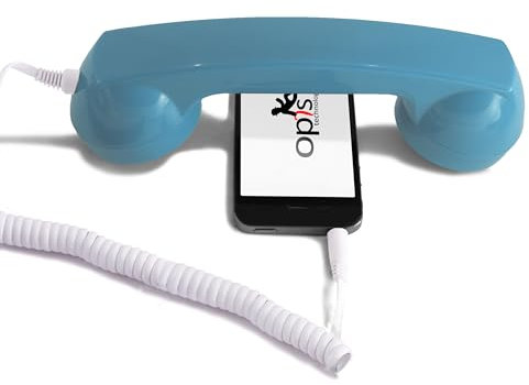 Opis 60s Micro: Retro Telefonhörer für Handy mit USB-C Adapter als Retro Headset für Android Smartphone und für iPhone 15 und Neuer in Azur