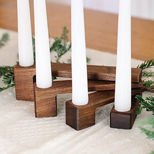 Kerzenständer Schwarz Walnuss (inkl. 4 Kerzen), Kaminsims Deko, Weihnachten Adventskranz und Kerzen-Set. Kerzenhalter aus Holz, Kerzenständer, Adventskranz Kerzen Set