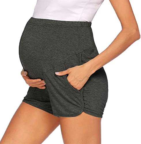 Short de Sport de maternité Pantalon Court de Yoga Doux pour Femme Enceinte avec Poches Pantalon Confortable Pantalon de Grossesse Extensible