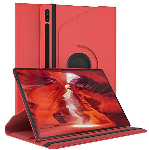 EAZY CASE - Tablet Hülle für Samsung Galaxy Tab S8 Ultra Schutzhülle 14.6 Zoll Smart Cover Tablet Case Rotationcase zum Aufstellen Klapphülle 360° drehbar mit Standfunktion Tasche Kunstleder Rot