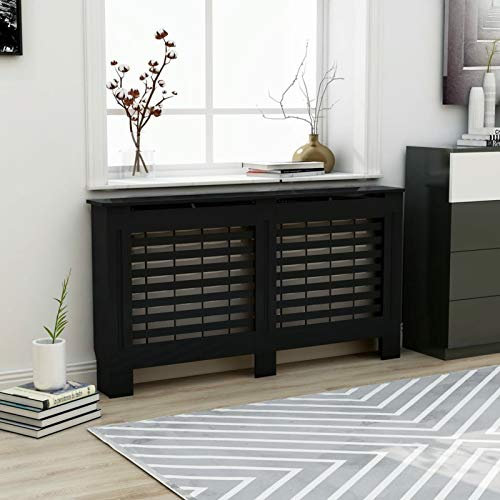 Mogou Radiator Cover, Radiator Protective Cover, Milton Radiator Cover Unfinished Modern Unpainted MDF Cabinet Black 152x19x81 cm MDF