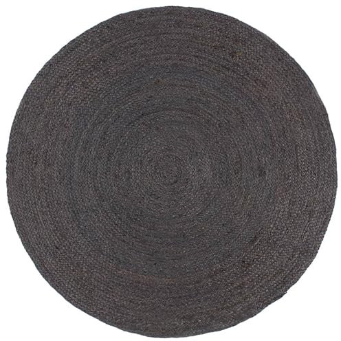 vidaXL Teppich Handgefertigt Jute Wohnzimmerteppich Juteteppich Handwebteppich Bodenmatte Schlafzimmer Wohnzimmer Flur Rund 240cm Dunkelgrau
