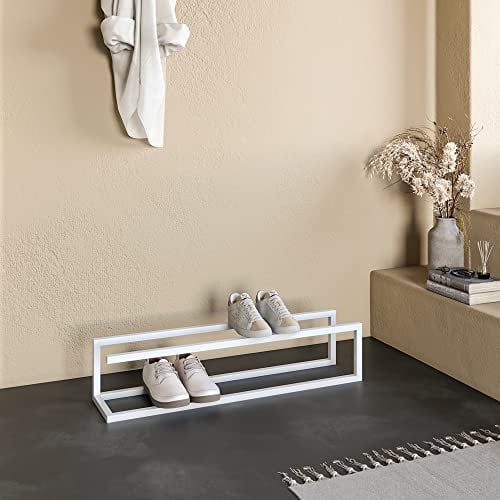 The Sala Collection Schuhregal Metall [2 Ebenen 8 Paar] Aufbewahrung für Schuhe, 85 x 19 x 19 cm Eingangsbereich Outdoor Flur Robust Metallgestell Industrie-Design | Weiß