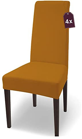 SCHEFFLER-Home Natalie Stretch Stuhlhussen Baumwolle Kupfer-Braun Stuhlüberzug 4er Set Stuhlabdeckung Schwingstühle waschbar eleganter Spann-Stuhlüberzug Hochlehner