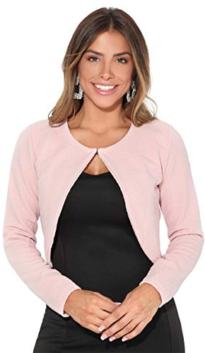 KRISP Damen Bolero Strickjacke Kurz Schulterjacke Festlich Elegante Jacke, Rosa, 44, 2900-PNK-16