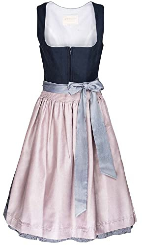 Krüger Dirndl Thesea Damen blau | Wildleder-Optik schlicht elegant | Mididirndl 70cm Länge dunkelblau Gr 50