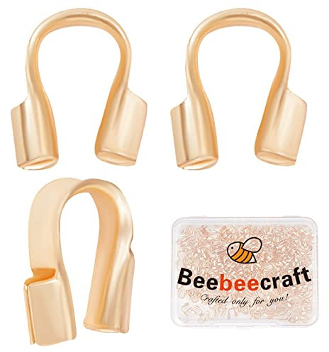 Beebeecraft 1 Box 300Pcs Wire Guardian 18K Gold Plated Brass U Shape Wire Guard Loops Thread Protector 0.6mm Hole for Jewelry Making Earring Bracelet Necklaces