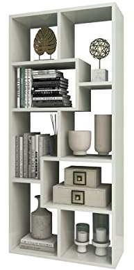 Coemo Bücherregal Sigma Weiß 8 versetzte Fächer, Würfelregal, stilvolles Regal für Büro, Regal für Kinderzimmer, Standregal, Aktenregal 60x25x130cm