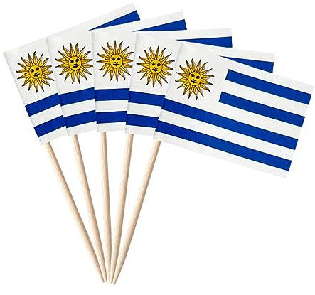 stidsds 100 banderas uruguayas de palillos de dientes de la bandera uruguaya, mini pequeñas decoraciones de cupcakes de Uruguay, banderas de palo, banderines de fiesta, cóctel, decoración de frutas